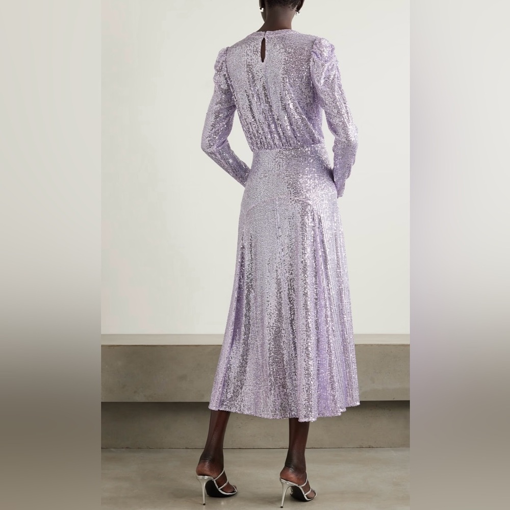 RIXO LONDON Cerise Gathered Sequined Stretch-Tulle Midi dress